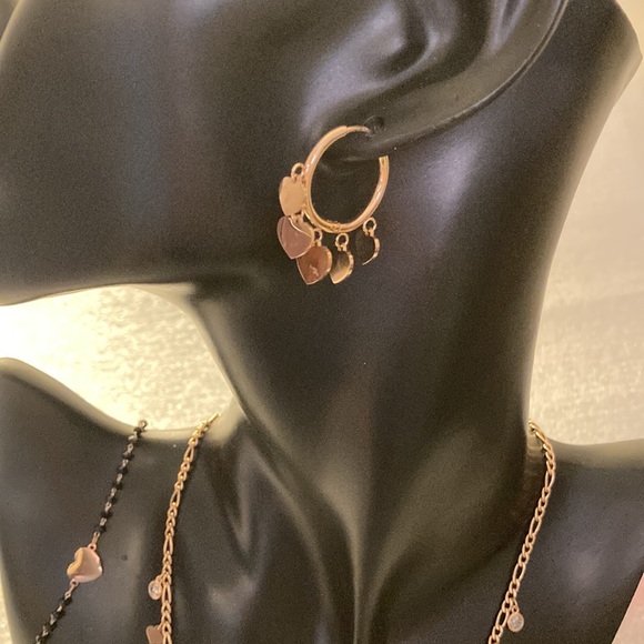 NWOT - Stainless Steel Cute Heart Rose Gold Tassel Bohemia Choker Necklace Set - Picture 14 of 16